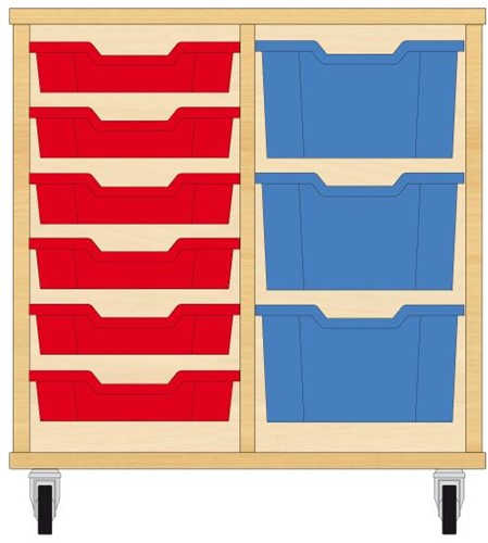 Storix Materiaalkast 71 wit, B710xH684xD465 - laden rood-blauw