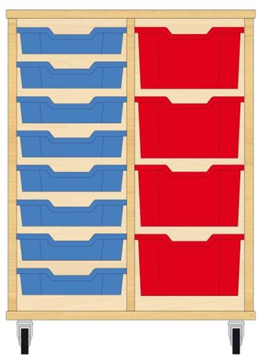 Storix Materiaalkast 71 wit, B710xH856xD465 - laden blauw-rood