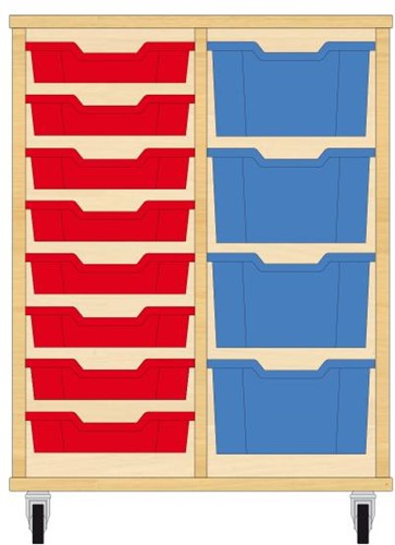 Storix Materiaalkast 71 wit, B710xH856xD465 - laden rood-blauw