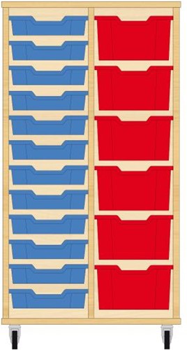 Storix Materiaalkast 71 wit, B710xH1200xD465 - laden blauw-rood