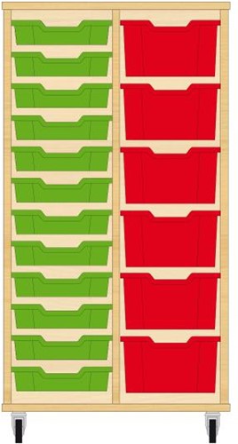 Storix Materiaalkast 71 wit, B710xH1200xD465 - laden groen-rood