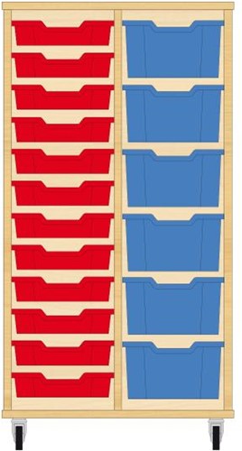 Storix Materiaalkast 71 wit, B710xH1200xD465 - laden rood-blauw