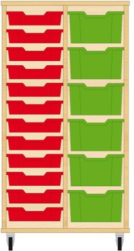 Storix Materiaalkast 71 wit, B710xH1200xD465 - laden rood-groen