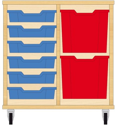 Storix Materiaalkast 72 wit, B710xH684xD465 - laden blauw-rood