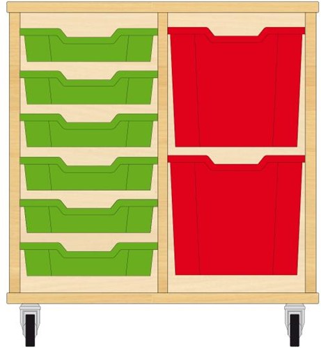 Storix Materiaalkast 72 wit, B710xH684xD465 - laden groen-rood