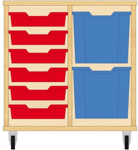 Storix Materiaalkast 72 wit, B710xH684xD465 - laden rood-blauw