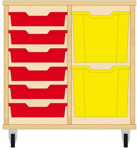 Storix Materiaalkast 72 wit, B710xH684xD465 - laden rood-geel