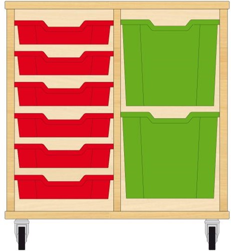 Storix Materiaalkast 72 wit, B710xH684xD465 - laden rood-groen