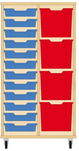 Storix Materiaalkast 72 wit, B710xH1200xD465 - laden blauw-rood
