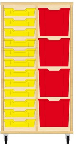 Storix Materiaalkast 72 wit, B710xH1200xD465 - laden geel-rood