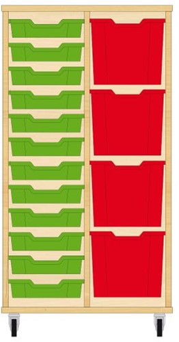 Storix Materiaalkast 72 wit, B710xH1200xD465 - laden groen-rood