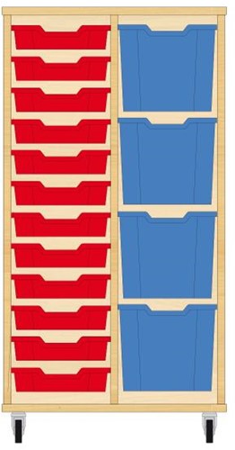 Storix Materiaalkast 72 wit, B710xH1200xD465 - laden rood-blauw
