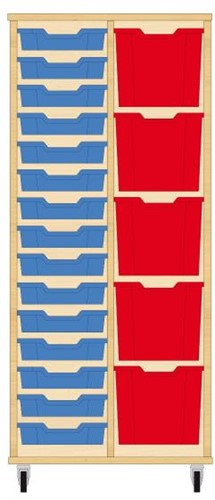 Storix Materiaalkast 72 wit, B710 x H1458 x D465 mm - laden blauw-rood