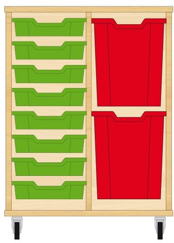 Storix Materiaalkast 73 wit, B710xH856xD465 - laden groen-rood