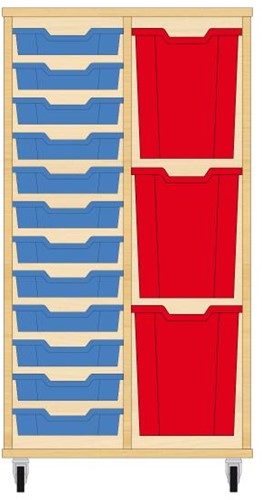 Storix Materiaalkast 73 wit, B710xH1200xD465 - laden blauw-rood