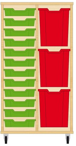 Storix Materiaalkast 73 wit, B710xH1200xD465 - laden groen-rood