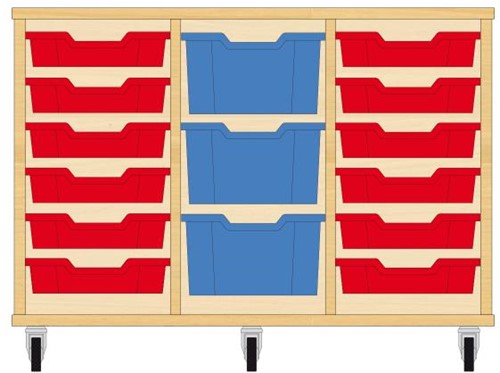 Storix Materiaalkast 81 wit, B1050xH684xD465 - laden rood-blauw-rood