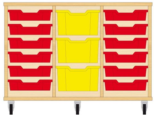 Storix Materiaalkast 81 wit, B1050xH684xD465 - laden rood-geel-rood