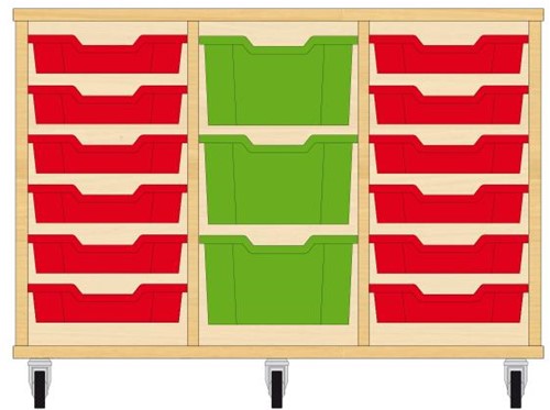 Storix Materiaalkast 81 wit, B1050xH684xD465 - laden rood-groen-rood
