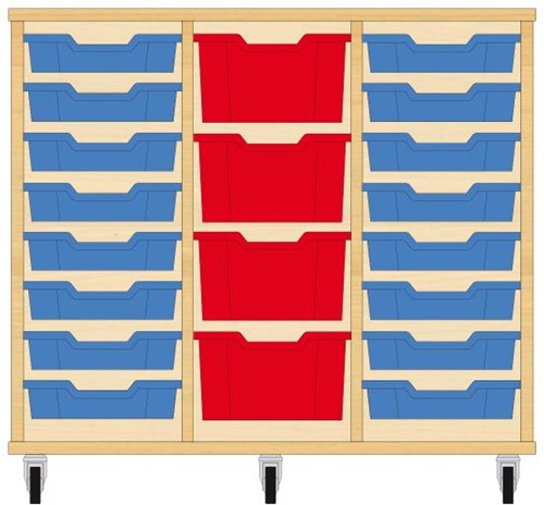 Storix Materiaalkast 81 wit, B1050xH856xD465 - laden blauw-rood-blauw