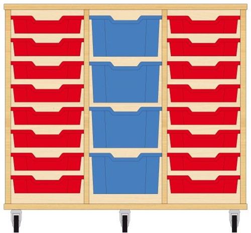 Storix Materiaalkast 81 wit, B1050xH856xD465 - laden rood-blauw-rood
