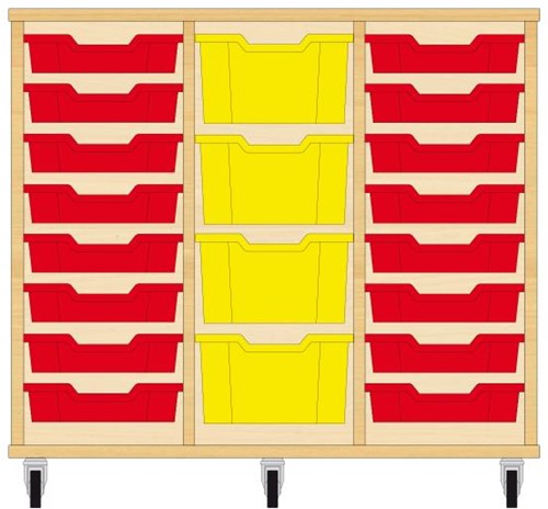Storix Materiaalkast 81 wit, B1050xH856xD465 - laden rood-geel-rood