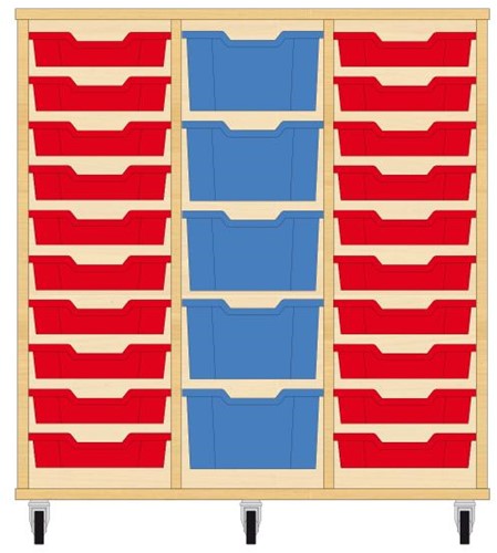 Storix Materiaalkast 81 wit, B1050xH1028xD465 - laden rood-blauw-rood