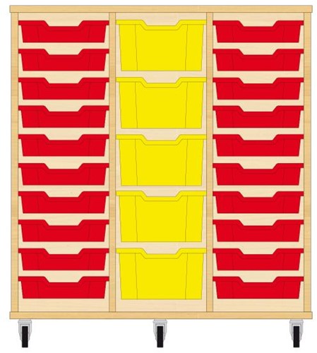 Storix Materiaalkast 81 wit, B1050xH1028xD465 - laden rood-geel-rood