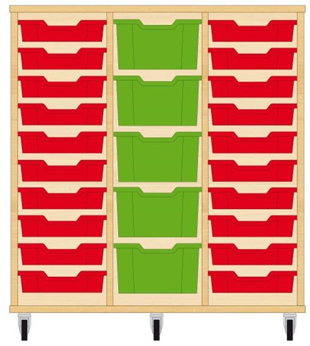 Storix Materiaalkast 81 wit, B1050xH1028xD465 - laden rood-groen-rood