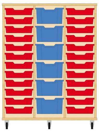 Storix Materiaalkast 81 wit, B1050xH1200xD465 - laden rood-blauw-rood