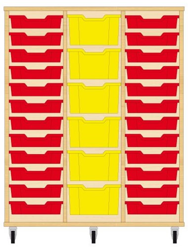 Storix Materiaalkast 81 wit, B1050xH1200xD465 - laden rood-geel-rood