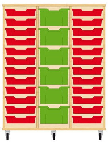 Storix Materiaalkast 81 wit, B1050xH1200xD465 - laden rood-groen-rood