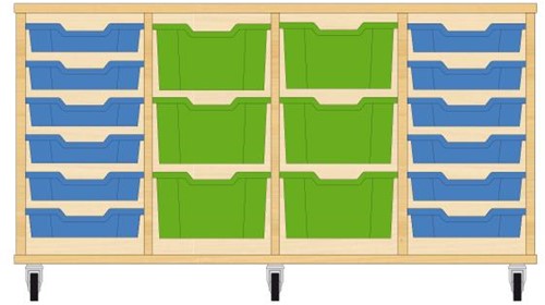 Storix Materiaalkast 91 wit, B1390xH684xD465 - laden blauw-groen-groen-blauw