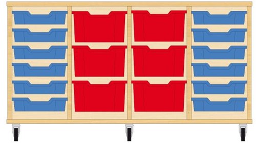 Storix Materiaalkast 91 wit, B1390xH684xD465 - laden blauw-rood-rood-blauw