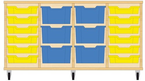Storix Materiaalkast 91 wit, B1390xH684xD465 - laden geel-blauw-blauw-geel