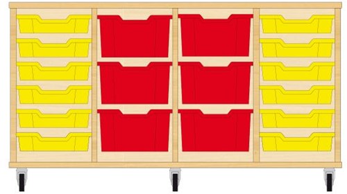 Storix Materiaalkast 91 wit, B1390xH684xD465 - laden geel-rood-rood-geel