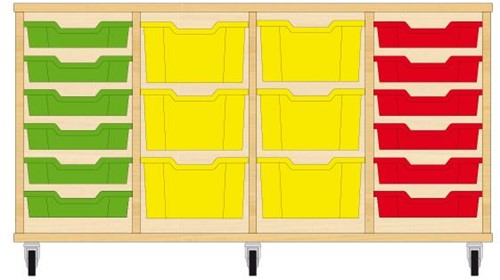 Storix Materiaalkast 91 wit, B1390xH684xD465 - laden groen-geel-geel-rood