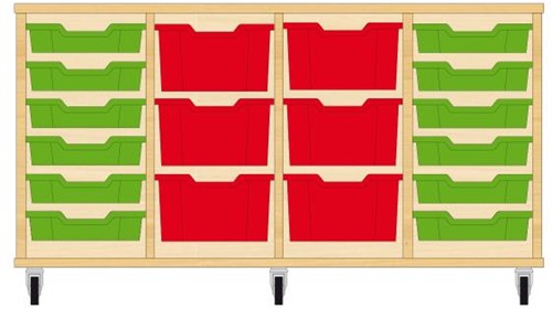 Storix Materiaalkast 91 wit, B1390xH684xD465 - laden groen-rood-rood-groen
