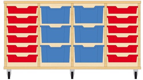 Storix Materiaalkast 91 wit, B1390xH684xD465 - laden rood-blauw-blauw-rood