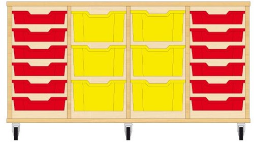 Storix Materiaalkast 91 wit, B1390xH684xD465 - laden rood-geel-geel-rood