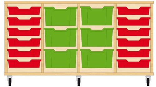 Storix Materiaalkast 91 wit, B1390xH684xD465 - laden rood-groen-groen-rood