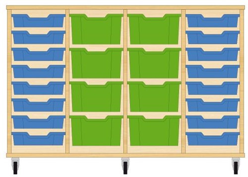 Storix Materiaalkast 91 wit, B1390xH856xD465 - laden blauw-groen-groen-blauw