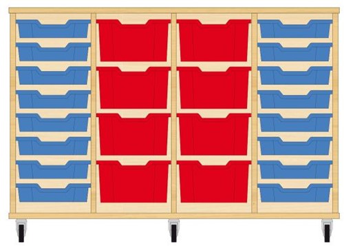 Storix Materiaalkast 91 wit, B1390xH856xD465 - laden blauw-rood-rood-blauw