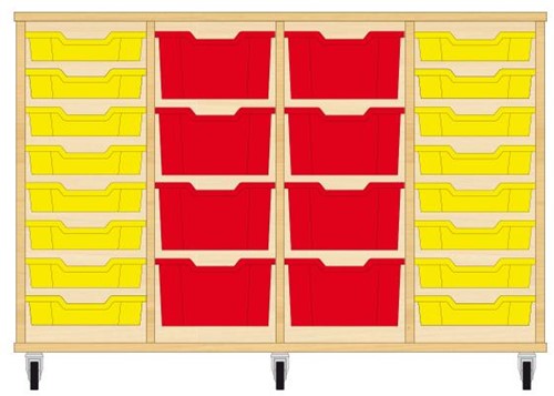 Storix Materiaalkast 91 wit, B1390xH856xD465 - laden geel-rood-rood-geel