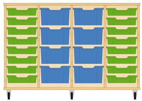 Storix Materiaalkast 91 wit, B1390xH856xD465 - laden groen-blauw-blauw-groen