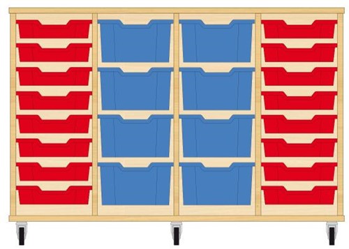 Storix Materiaalkast 91 wit, B1390xH856xD465 - laden rood-blauw-blauw-rood