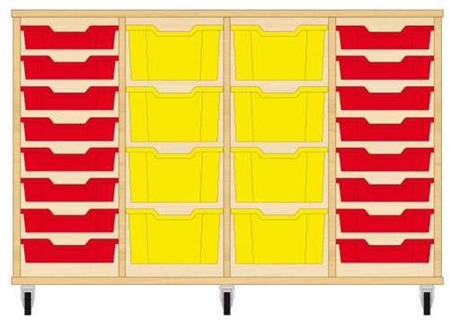 Storix Materiaalkast 91 wit, B1390xH856xD465 - laden rood-geel-geel-rood