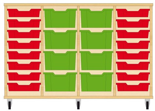 Storix Materiaalkast 91 wit, B1390xH856xD465 - laden rood-groen-groen-rood