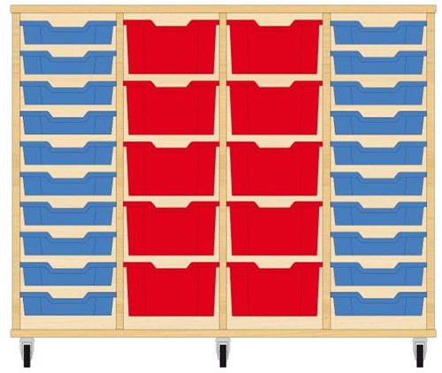 Storix Materiaalkast 91 wit, B1390xH1028xD465 - laden blauw-rood-rood-blauw