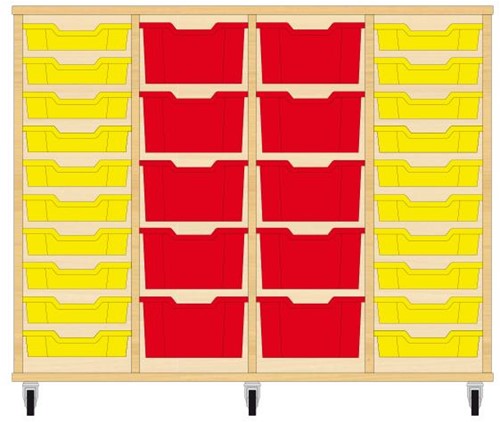 Storix Materiaalkast 91 wit, B1390xH1028xD465 - laden geel-rood-rood-geel